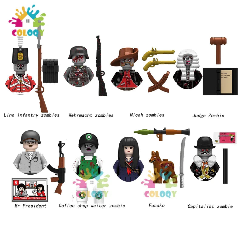 Kids Toys Zombies Building Blocks Line Infantry Soldiers Mini Action Figures Toys For Halloween Gifts For Boys