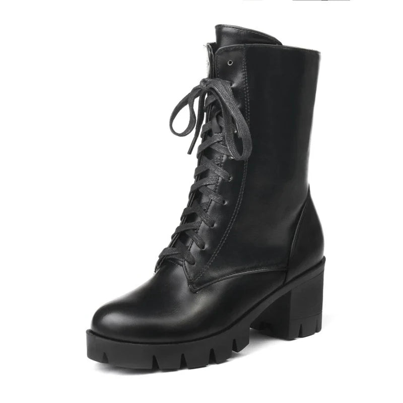 SIMLOVEYO Rubber Lace Up Black Autumn Chunky Boots big size 46 Ankle Boots Women Platform Shoes Ladies shoes women shoes Hot