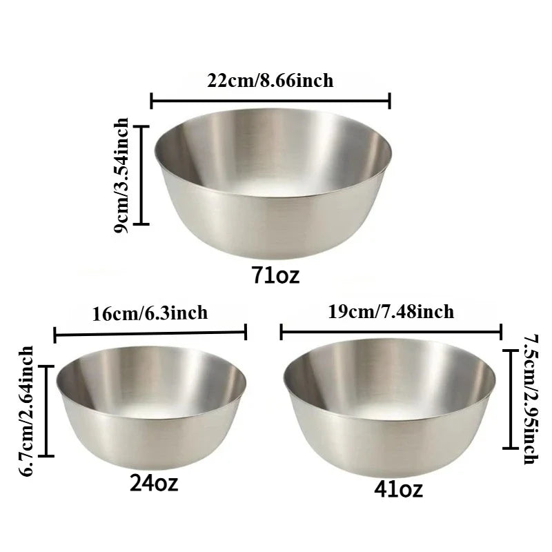 3Pcs Stainless Steel Mixing Bowl Baking Egg Beating Basin Fruit Vegetable Washing Bowl Salad Food Stirring Cooking Container