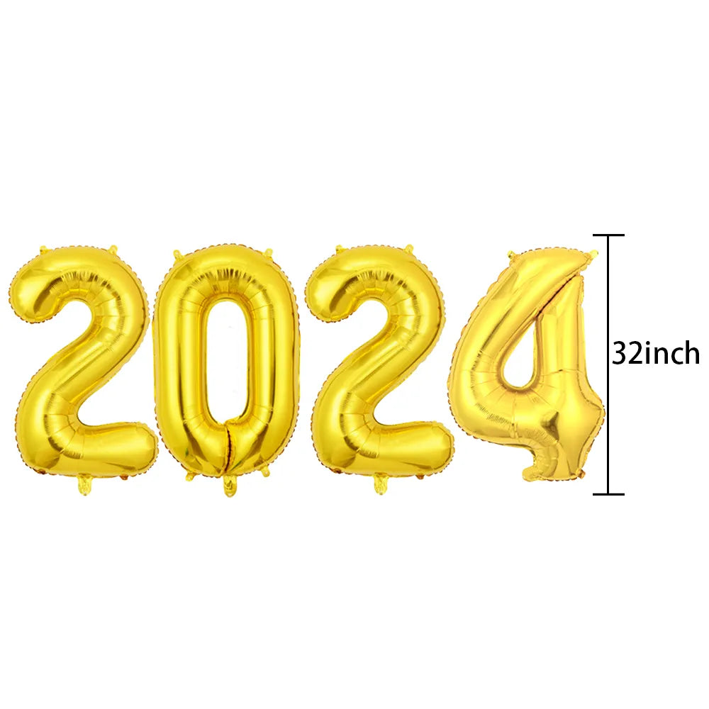 New Year 2024 number foil Balloon Hello 2024 New Year banner Balloon 2024 new year decor balloon Happy New Year Party Decoration