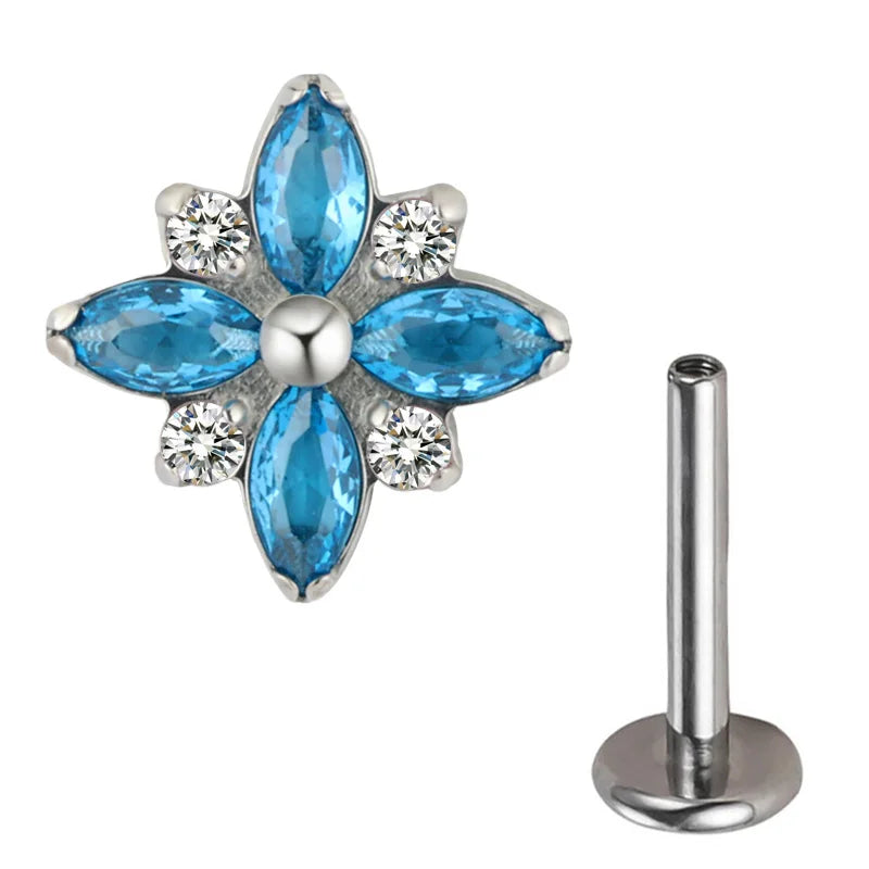 1Pc F136 Titanium Cute  5A CZ Flower Cartilage Crystal Piercing Labret Stud Piercing Jewelry Internally Threaded Ear Tragus Ring