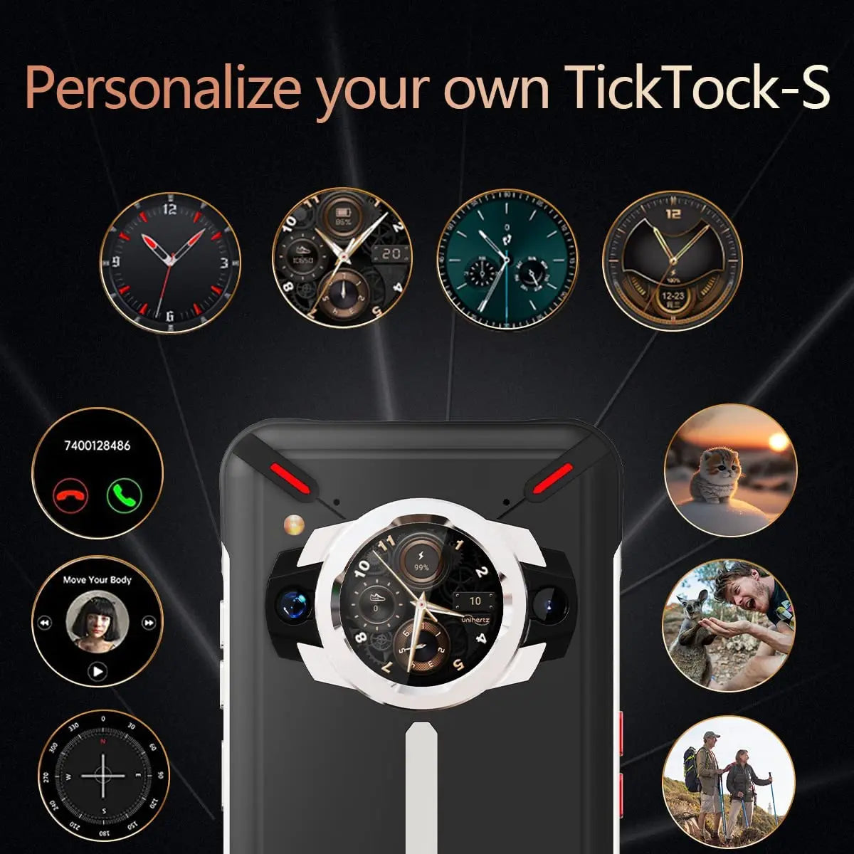 Ticktock-S Slim Rugged 5G Smartphone, 8GB 256GB Cell Phone, 5200mAh Dual Screen Mobile Phone 64MP Camera