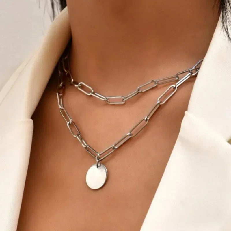 925 Sterling Silver Three-Layer Round Necklace Simple Snake Chain