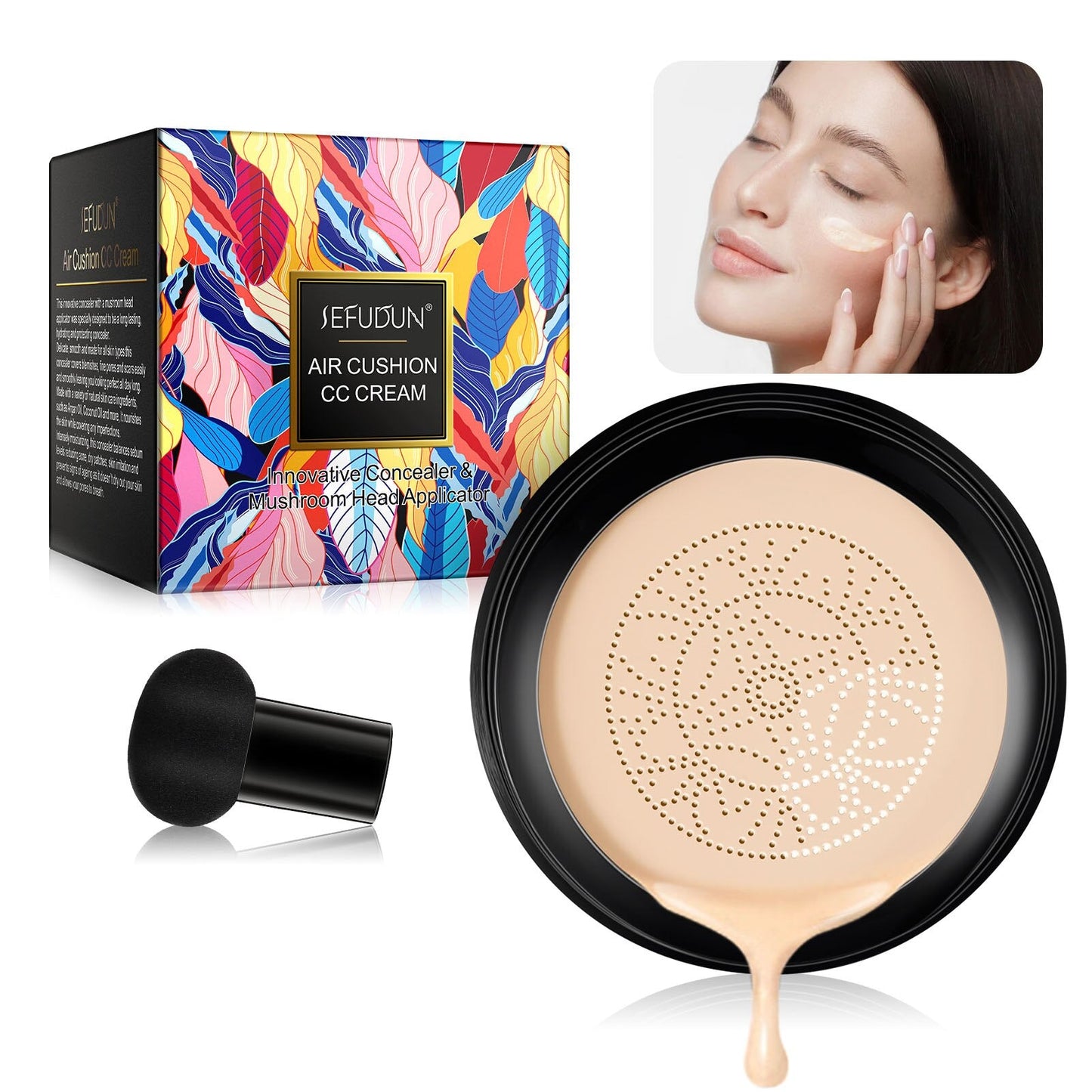 CC Cream Moisturizing Liquid Foundation Concealer Long Lasting Safe Plant Ingredients CC Cream With Mushroom Head Apply Makeup