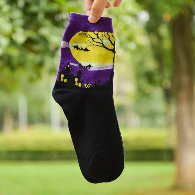 Halloween Harajuku Characteristic Couple Socks Funny Bat Pumpkin Lantern Wizard Ghost Print Men's Women's Middle Tube Socks