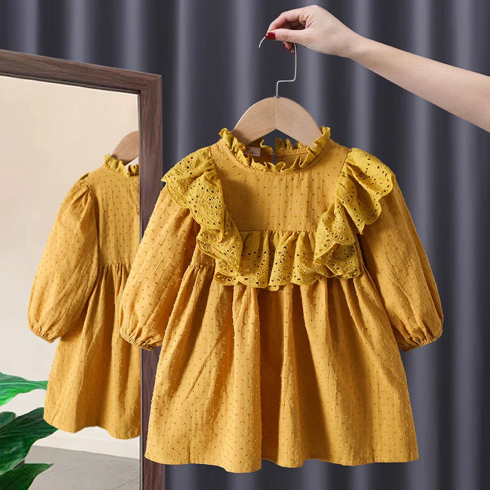 Spring fall toddler Girls' Baby Clothes Lace Long Sleeve Dress costume for infant Girls' Clothing 1-6 Year baby Birthday Dress