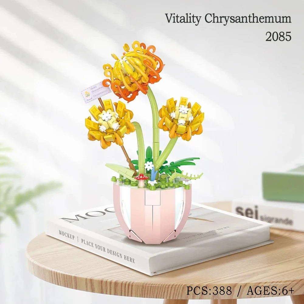 Building Blocks Set Orchid Flowers Bouquet Flower Blocks Bonsai Plant Model Bricks DIY Home Decoration Toys Kids Chirstmas Gifts