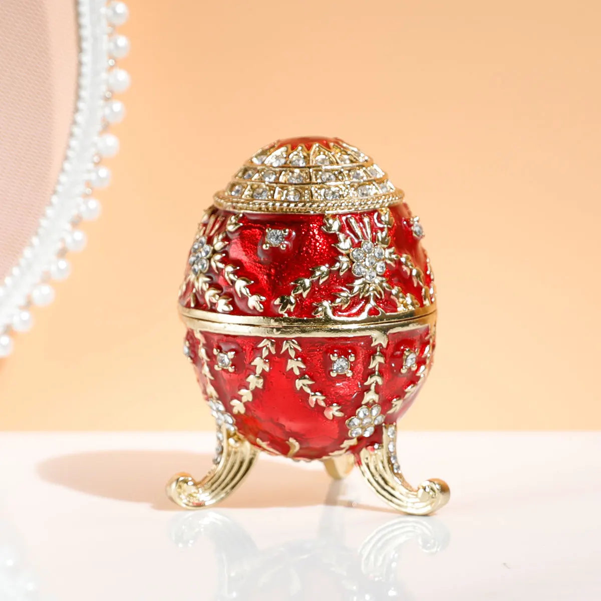 Faberge Egg Style Hand Painted Decorative Trinket Box with Hinged, Classic Ornaments Home Decor, Unique Easter Day Gift