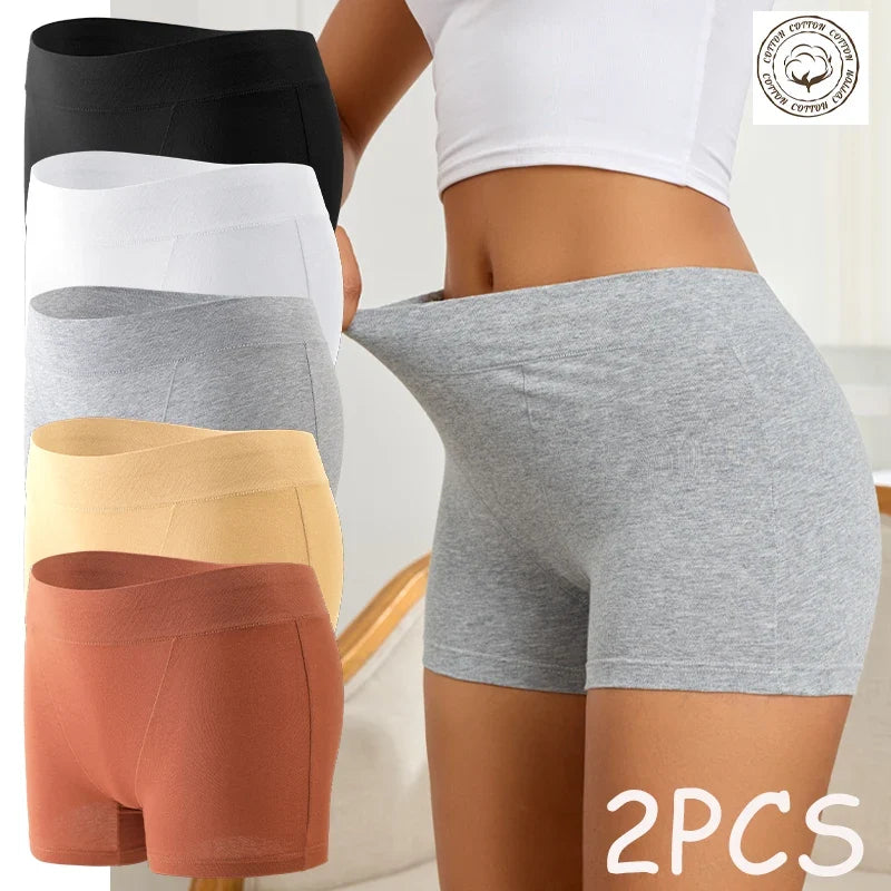 New 2PCS Women's Panties Cotton Solid Color Sports Boxers Underwear Seamless High Rise Cozy Lingerie Breathable Underpants S-XXL
