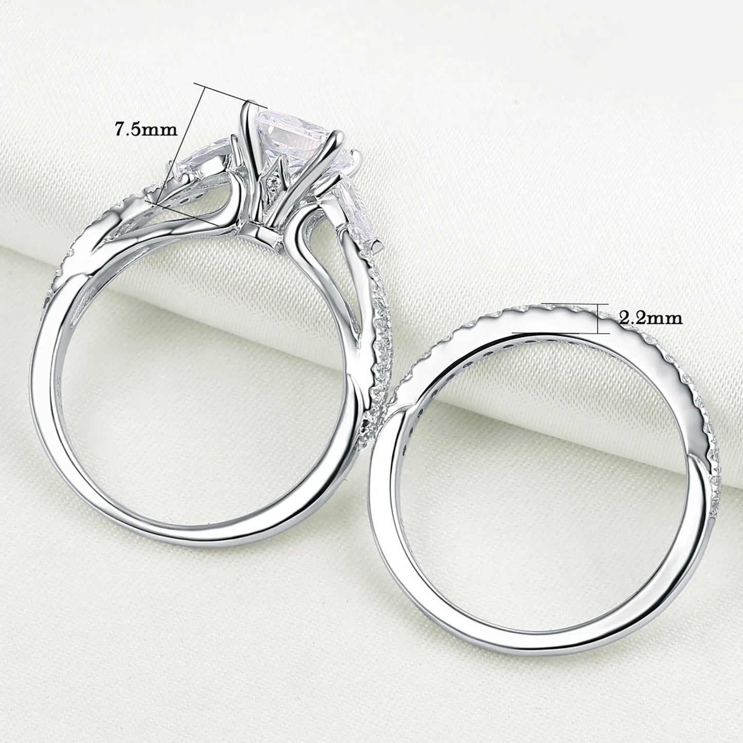 Newshe 2 Pcs Wedding Ring Set 925 Sterling Silver Moissanite Certified Princess Pear Cut Engagement Rings for Women Fine Jewelry
