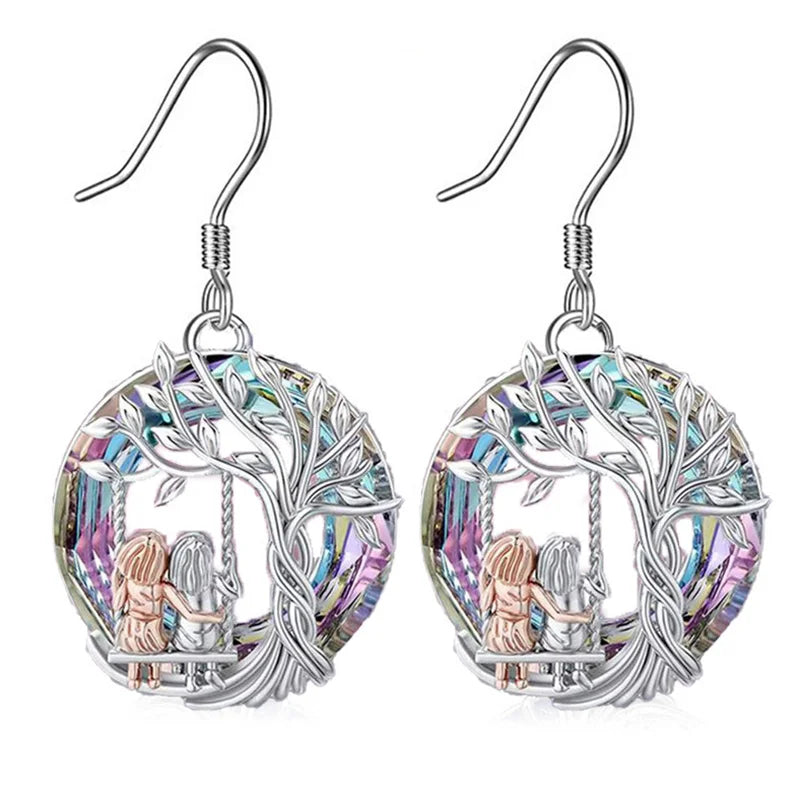 European and American Fashion Sisters and The Tree of Life Pendant Necklace Earrings Sets  Anniversary  Women's Jewelry Set Gift