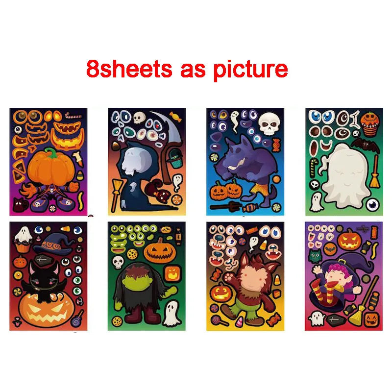 Halloween Party Favors Stickers for Kids 6-24sheets DIY Ghost Witch Mummy Make A Face Stickers Children Toddles Puzzle Jigsaw