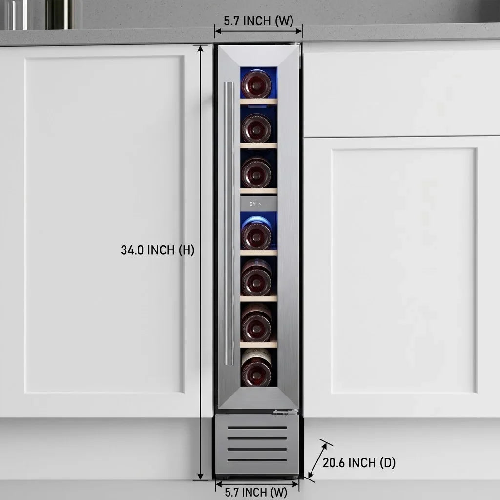 7 Bottle Mini Wine Cooler Refrigerator 5.7 Inch Freestanding Built-in Wine Fridge Constant Temperature R600a Small Wine Chiller Cabinet For Home Bar Kitchen