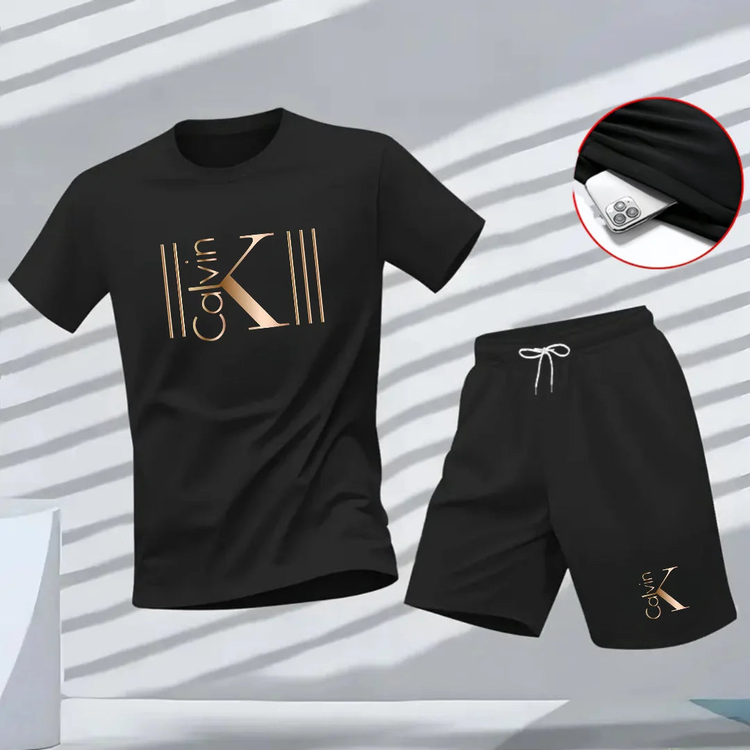 "2025 Men Breathable sports pattern Printed T-shirt, Casual Fashion short-sleeved streetwear top Two-piece set.