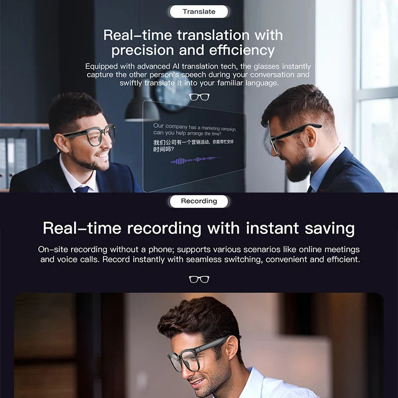 4K AI Smart Camera Sunglasses, 800W Pixel Chat GPT Translation Voice Control WiFi Bluetooth HD1080P.