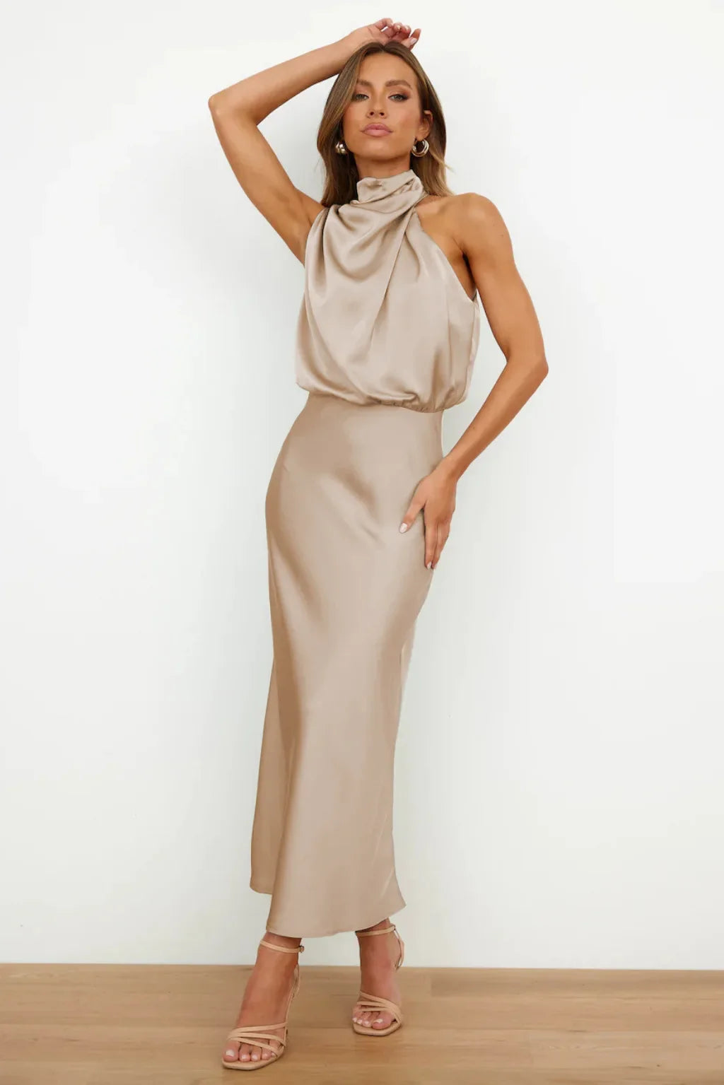 Summer Luxury Sleeveless Silk Satin Long Dress Women Elegant Off Shoulder Celebrity Evening Dress Partywear Lady Trumpet Dress