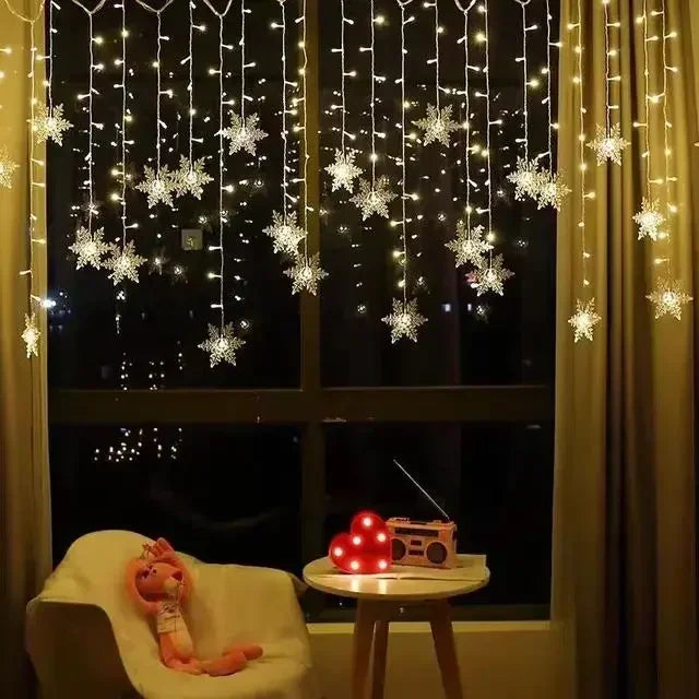 Christmas Snowflakes LED String Lights Flashing Fairy Curtain Lights Waterproof For Holiday Party Wedding Xmas Decoration