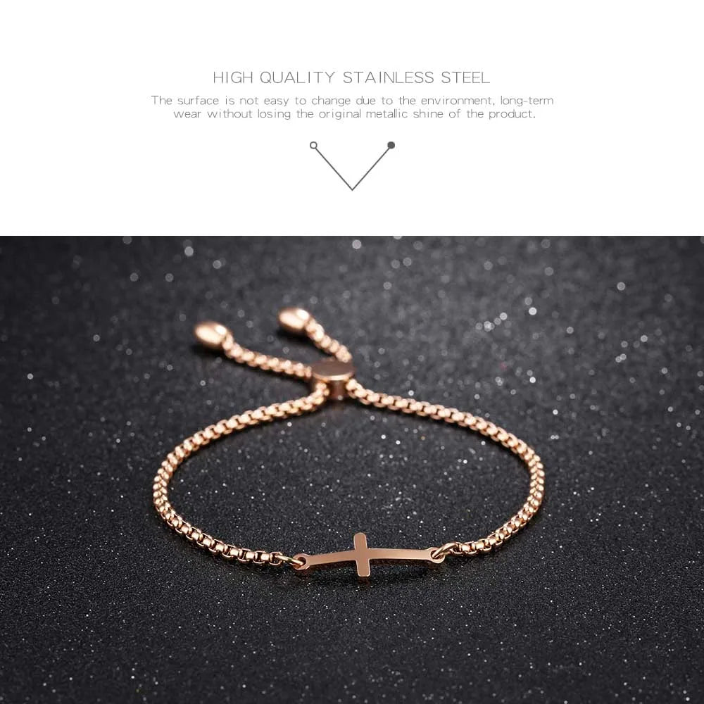 Lokaer Simple Student Cross Bracelet Friendship Jewelry Birthday Gifts Stainless Steel Women's Charm Bracelet Box Chain B17097
