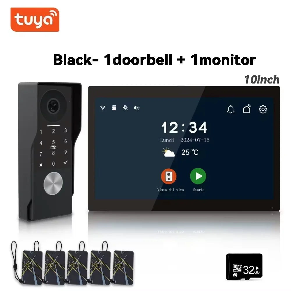 Anjielo 2-Wire TUYA Smart Video Intercom Doorbell Wired 1080P Waterproof Camera WIFI 7/10inch IPS Touch Screen Support IP CCTV