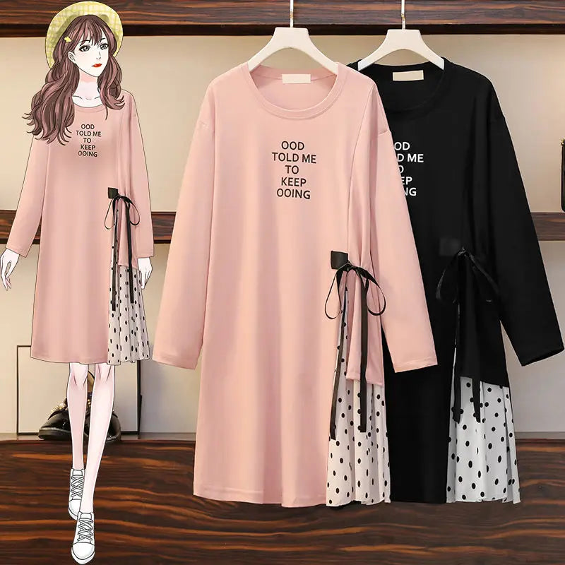 Oversized women's spring, autumn and winter clothes, polka dots, long sleeved bottoms, fashionable tops and dresses