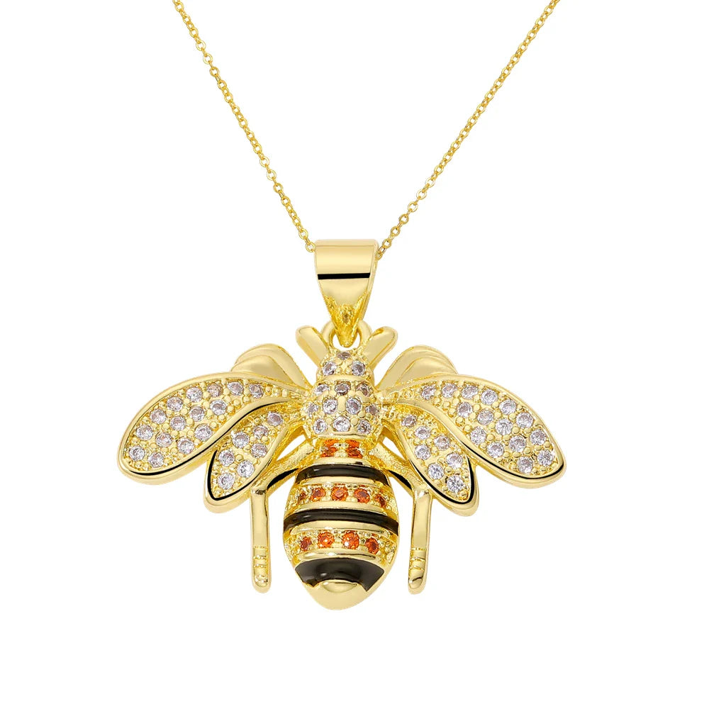 Juya 18K Real Gold Plated Micro Pave Zircon Butterfly Horse Bees Cat Leopard Pendant Necklace For Women Birthday Christmas Gift