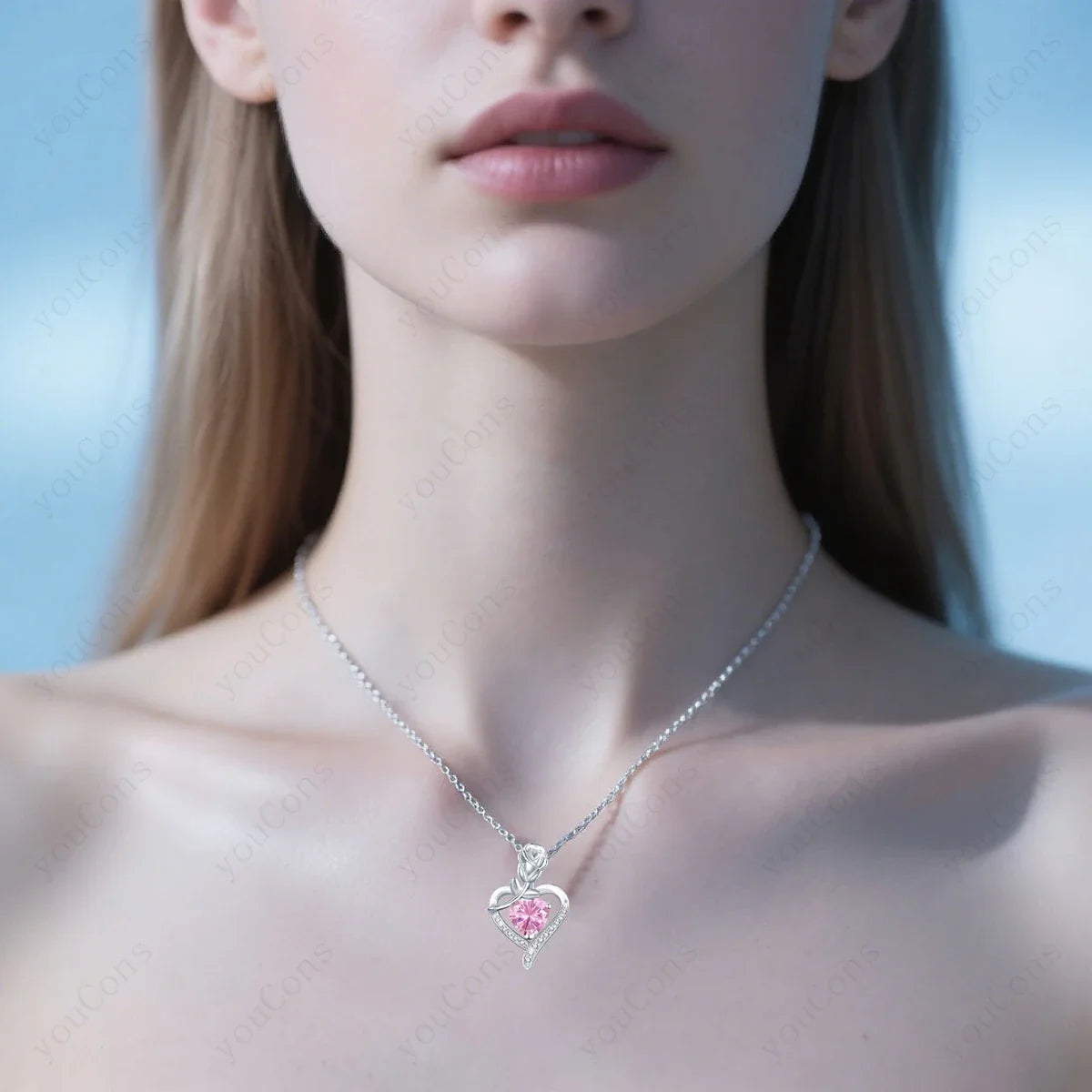 Luxury Red Zircon Heart Necklace With Rose Flower Gift Box For Girlfriend Birthday Valentine Gift  Romantic Accessories