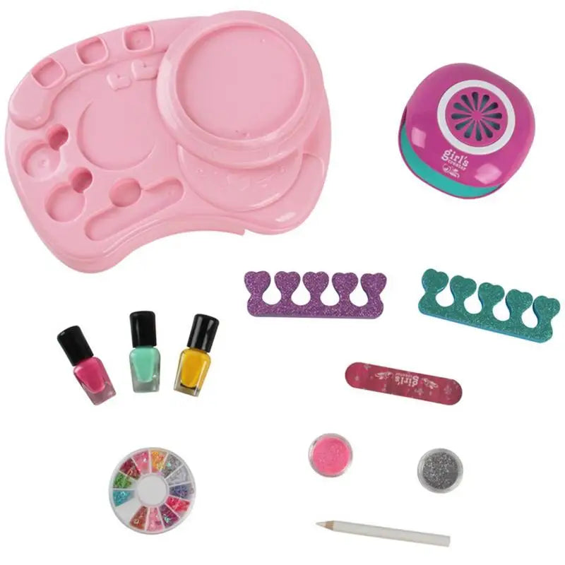 Kids Nail Polish Set Girls Nail Set With Nail Dryer Nail Art Kit For Girls Spa Makeup Kit Girl Pretend Makeup Toys Nail Supplies