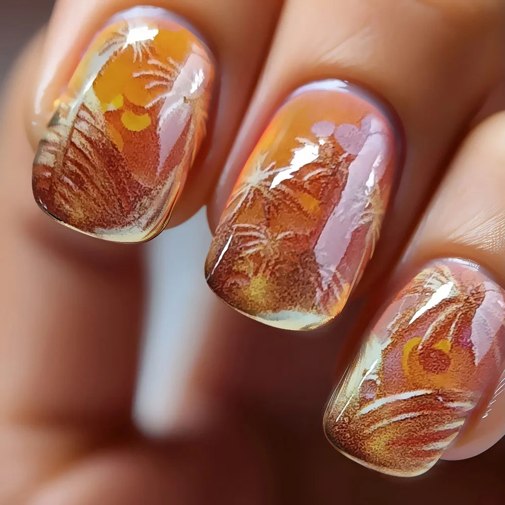 24pcs Golden Stripe Press on Nails Long Square False Nails Full Cover Nail Tips.