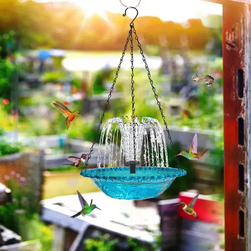 Hanging Bird Bath Fountain  Drinking Feeder Bowl, Spray Nozzles Fountain