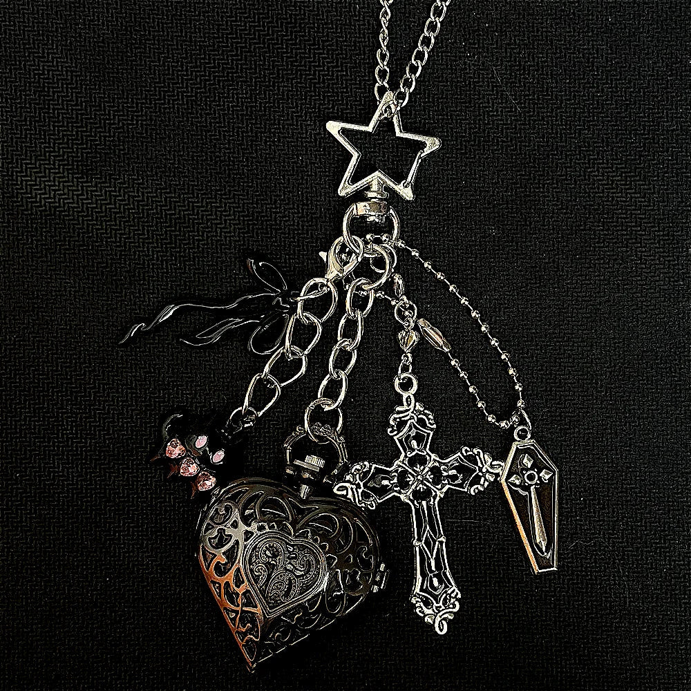 Original Hollow Heart Pocket Watch Chain Keychain Design Steampunk Clock Vintage Necklace Pendant Jewelry Watch Men Women Gift