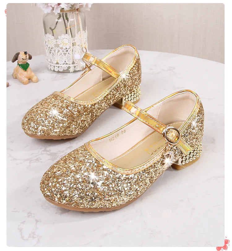 Zhongda Girls' Fashion Show Crystal Shoe New Versatile Mary Jane Fashion Sequins Walk Princess Shoe School Shoes for Kid Girls
