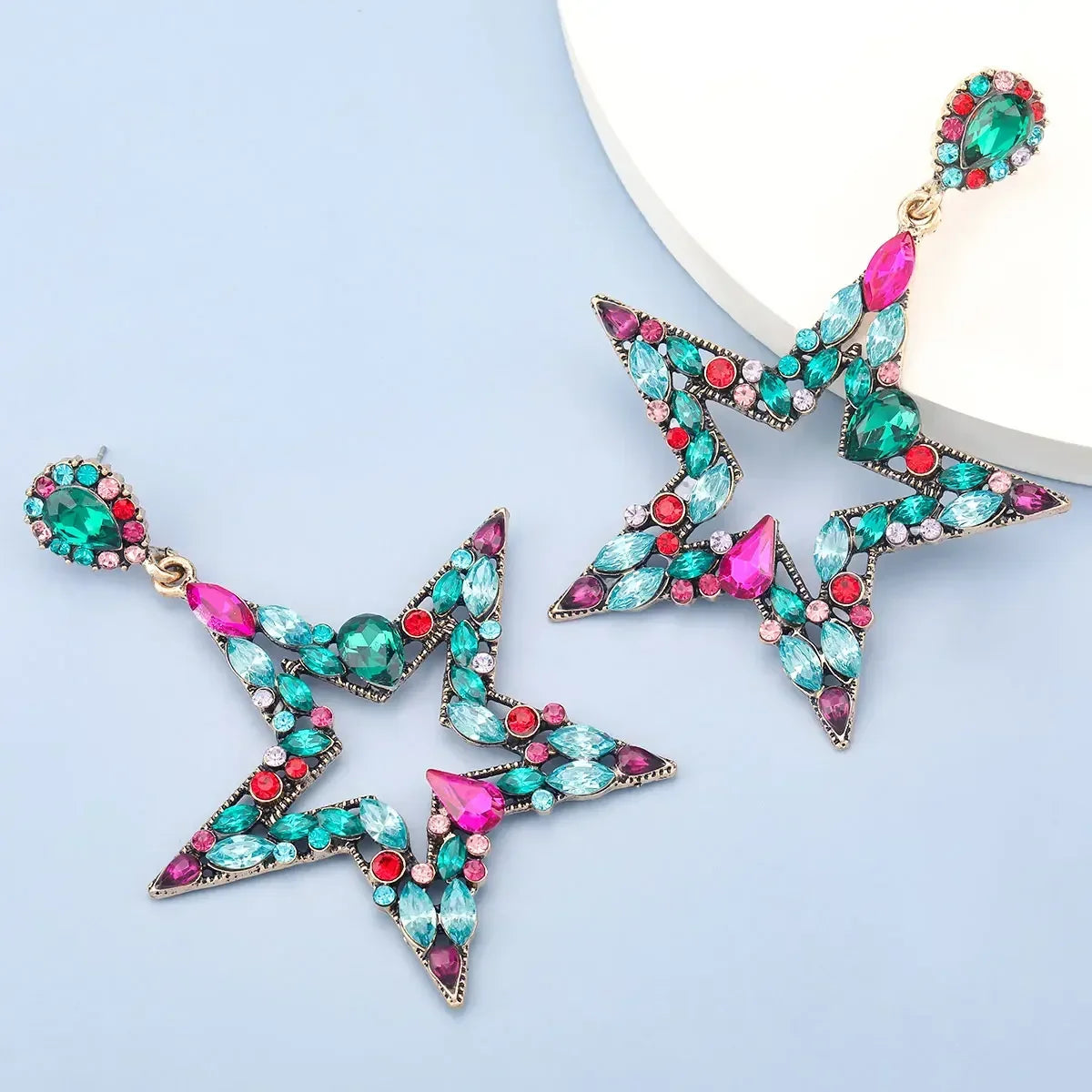 New Fashion women's Color Matching Big Rhinestone Love Heart-shaped Star Drop Earrings women's Jewelry Temperament Accessories