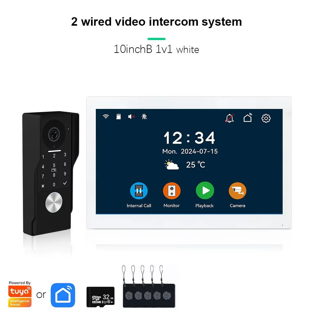 ANJIELO SMART Doorbell Video Intercom Camera System Wire 2‐wire Door Phone 10 Inch Screen 7 Protector Security