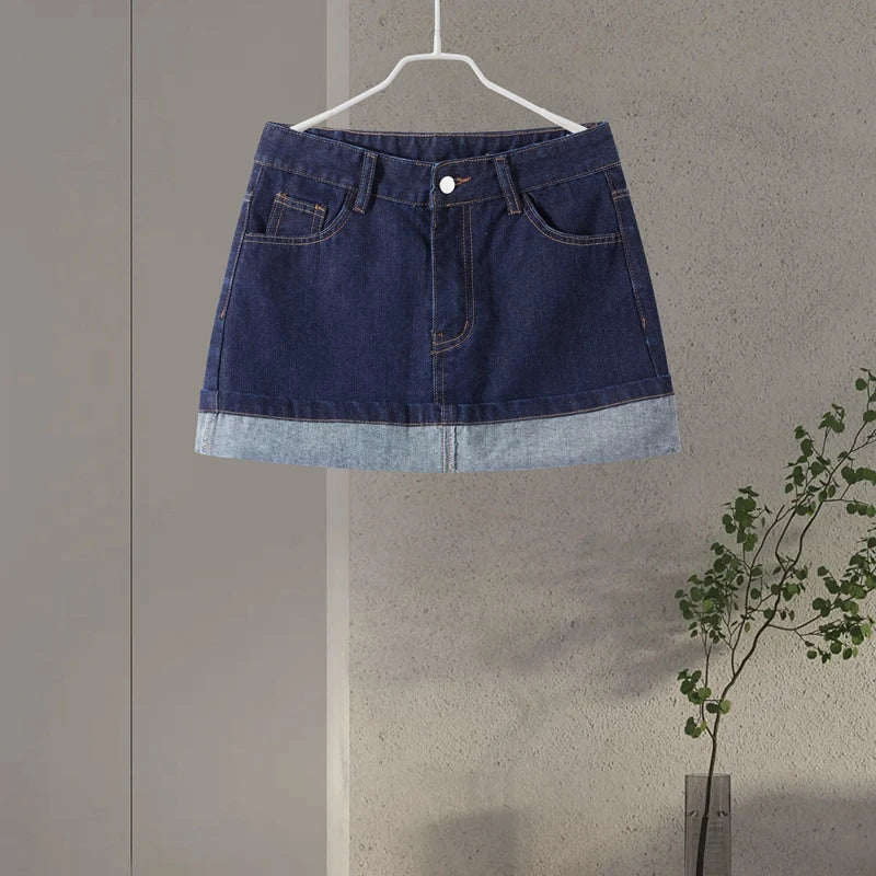 Denim Skirt Women Set Casual Long Sleeve Lapel Pocket Button Jacket Pleated Min Skirts 2025 Spring Summer Lady Suit
