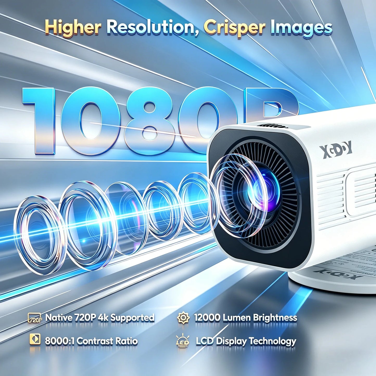 XGODY Mini 4K Projector, 720P Native 300 ANSI, Android 11 Short Throw Smart Projector  WiFi 6 BT5.4, 180° Stand, Auto Keystone for Home Theater Bedroom Gift