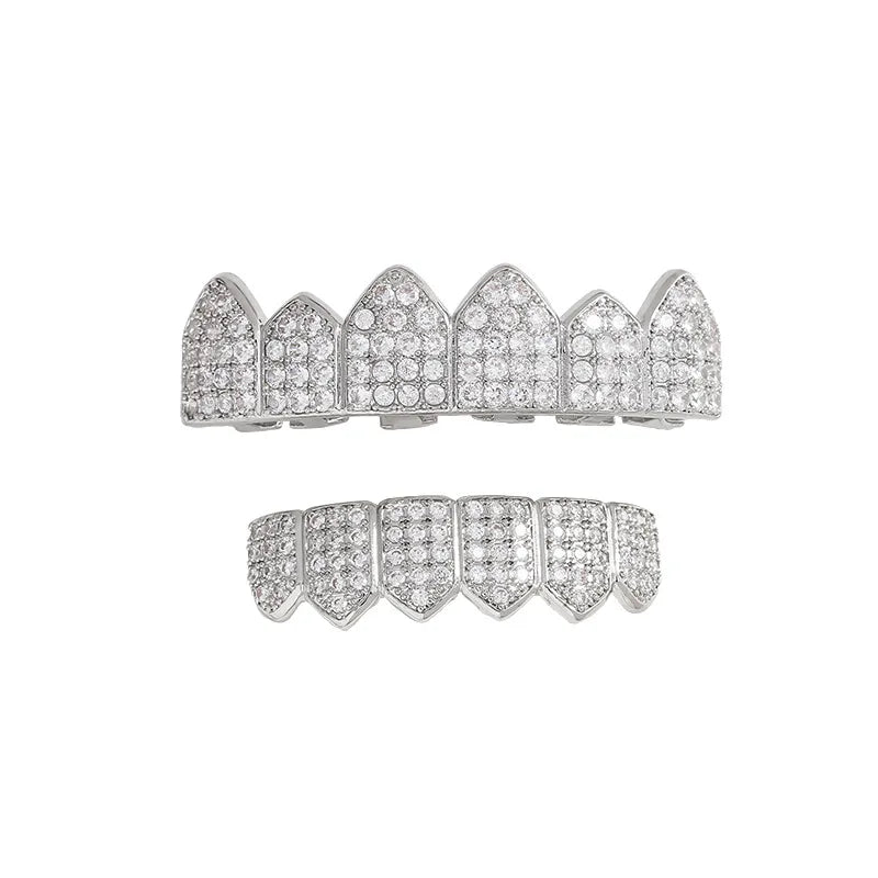 HipHop CZ Teeth Set For Unisex Top Bottom Mouth Gold Silver Color Teeth Tooth Cap Removable Dental Fashion Jewelry
