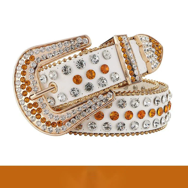 Luxury Designer Belts For Women With Gems Studded Waistband Gothic Black Western Style Fashion Buckle Pin Belt Female Hip Hop