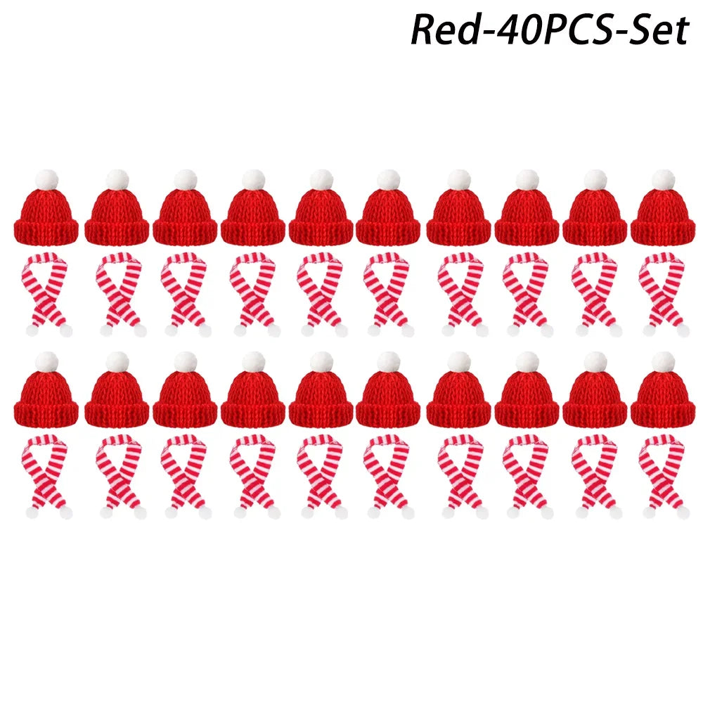 Mini Santa Hat & Scarf 2024 New Christmas Costume for Cat Rabbit Doll Lollipop Bottle DIY Xmas Party Dinner Decoration