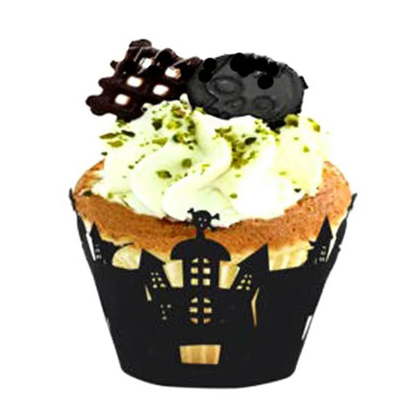 12pcs Halloween Black Bat Cupcake Wrappers Cupcake Liners Ghost Halloween Cupcake Decorations Halloween Themed Party Supplies