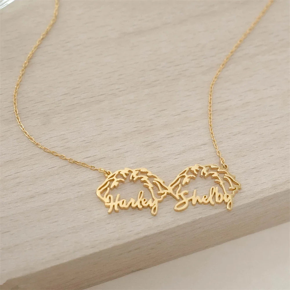 Multiple Dog Ear Personalized Name Necklace Custom Pet Jewelry Memorial Gift For Women Dog Head Stainless Steel Choker Necklaces