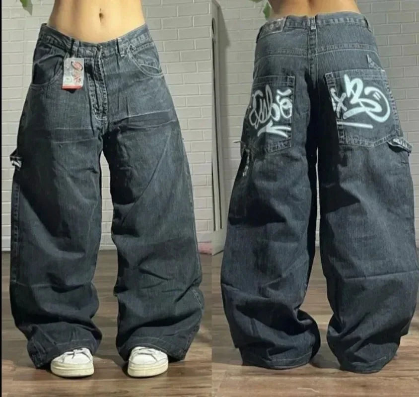 Street Y2K New Fashion Straight Loose Jeans Women Harajuku Casual Joker Low Waist Slim Mopping Wide-leg Pants Couple Punk Jeans