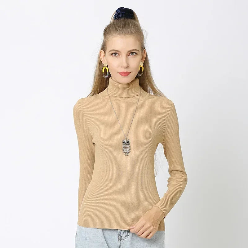 Autumn Winter Women Turtleneck Sweaters Solid Color Female Slim Fit Knitwear Lady Basic Jumpers Warm Knitted Pullovers Soft Tops