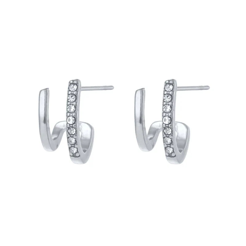 925 Sterling Silver Ear Needle Geometric Zircon Metal Earrings for women Shiny Crystal Luxury Small Stud Fashion Wedding Jewelry