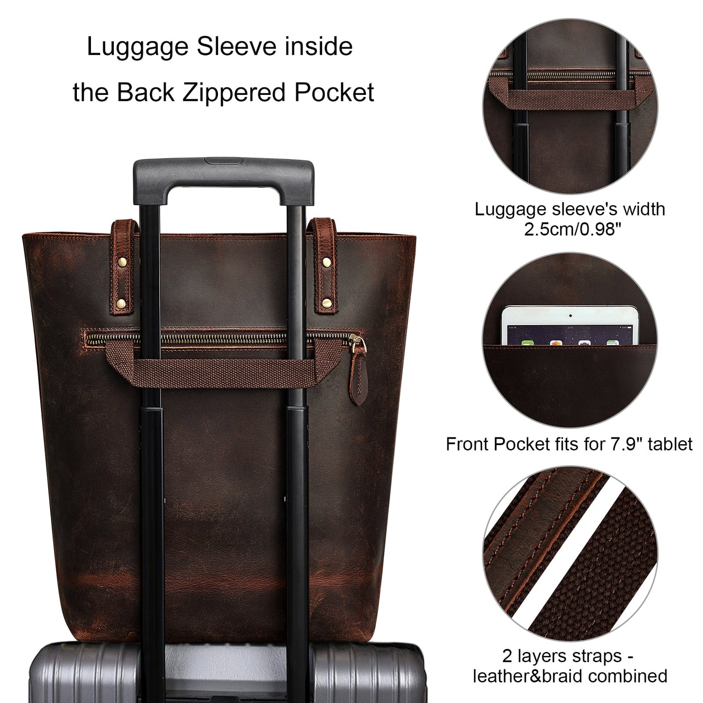 S-ZONE Women Vintage Genuine Leather Tote Bag Large Shoulder Purse Work Handbag
