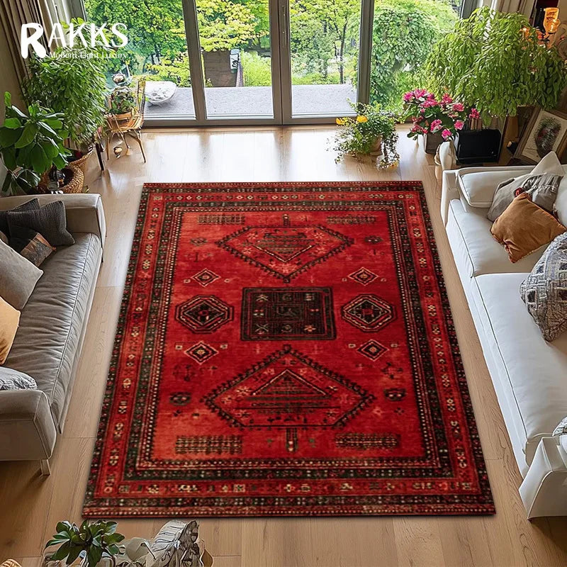 RAKKS Retro Red Persian Carpet / Turkish Area Rug Non-slip Living Room Decor Sofa Rug Bedroom Bedside Rug Kitchen Floor Mat