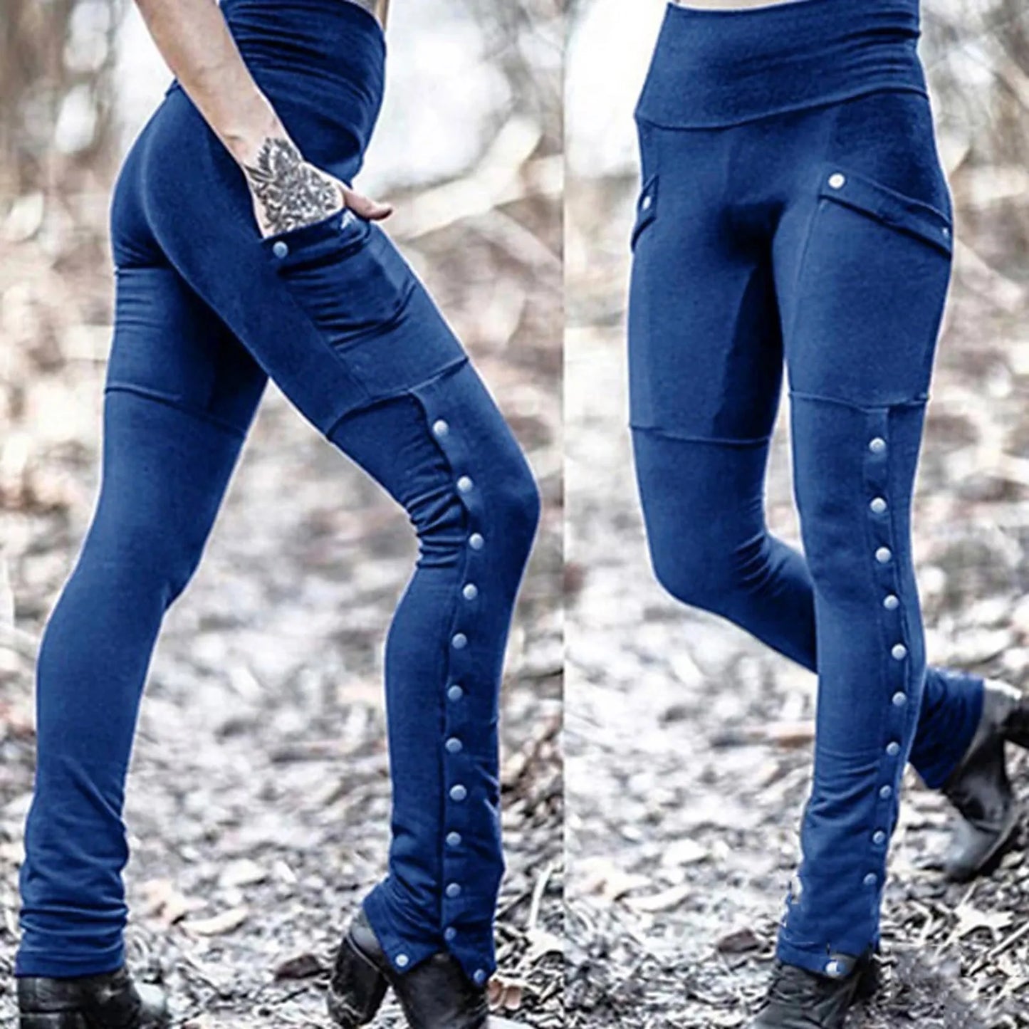 Black Pencil Pants For Women Medieval Gothic Steampunk Rivet Skinny Leggings Trousers Sexy Fashion High Waisted Denim Pants