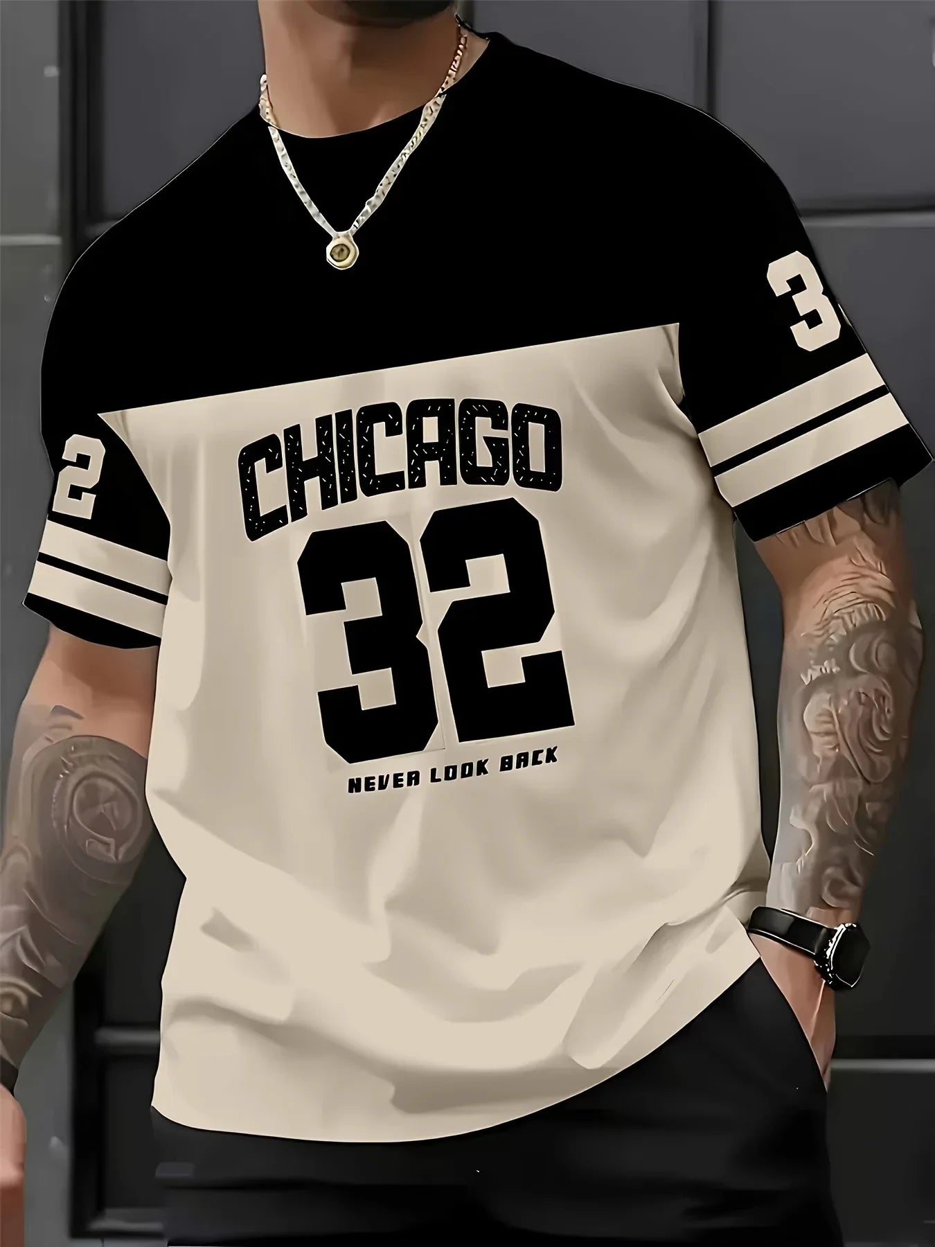2026 Men's Tracksuit Chicago No.32 Print Short Sleeve T-shirt+Shorts Sets Outdoor Casual Suit Oversized Clothes 2 Piece Outfits