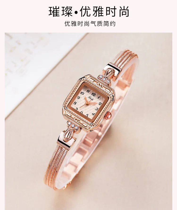 Elegant Lady Wristwatches Luxury Gold Square Dial Simple Casual Women's Watches Waterproof Stainless Steel Golden Girls Watches