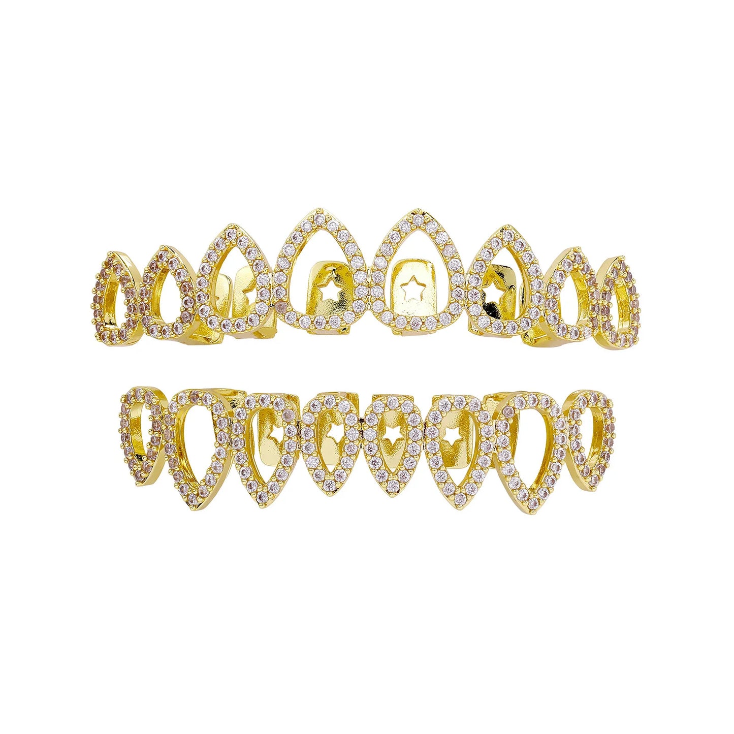 HipHop CZ Teeth Set For Unisex Top Bottom Mouth Gold Silver Color Teeth Tooth Cap Removable Dental Fashion Jewelry