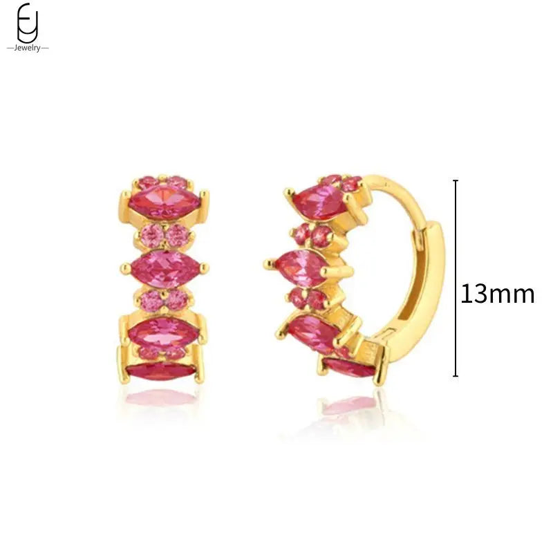 925 Sterling Silver Needle Rose Red Crystal Stud Earrings For Women Water Drop/Heart Pendant Gold Earrings Fashion Jewelry Gifts